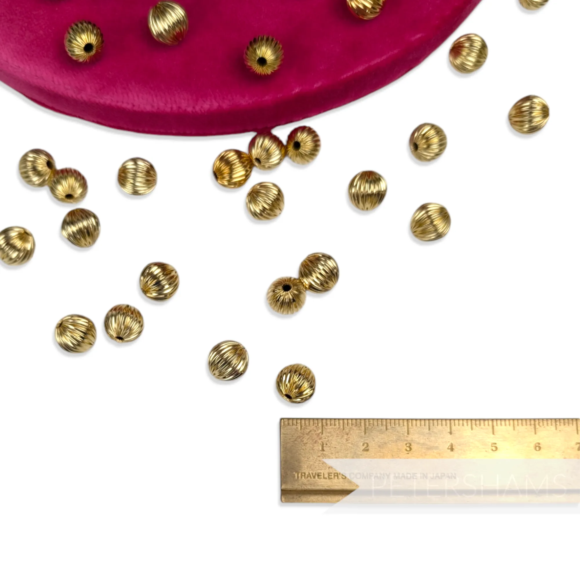 10mm Vintage 1980's Gold Metal Ridged Beads - 36 Pieces