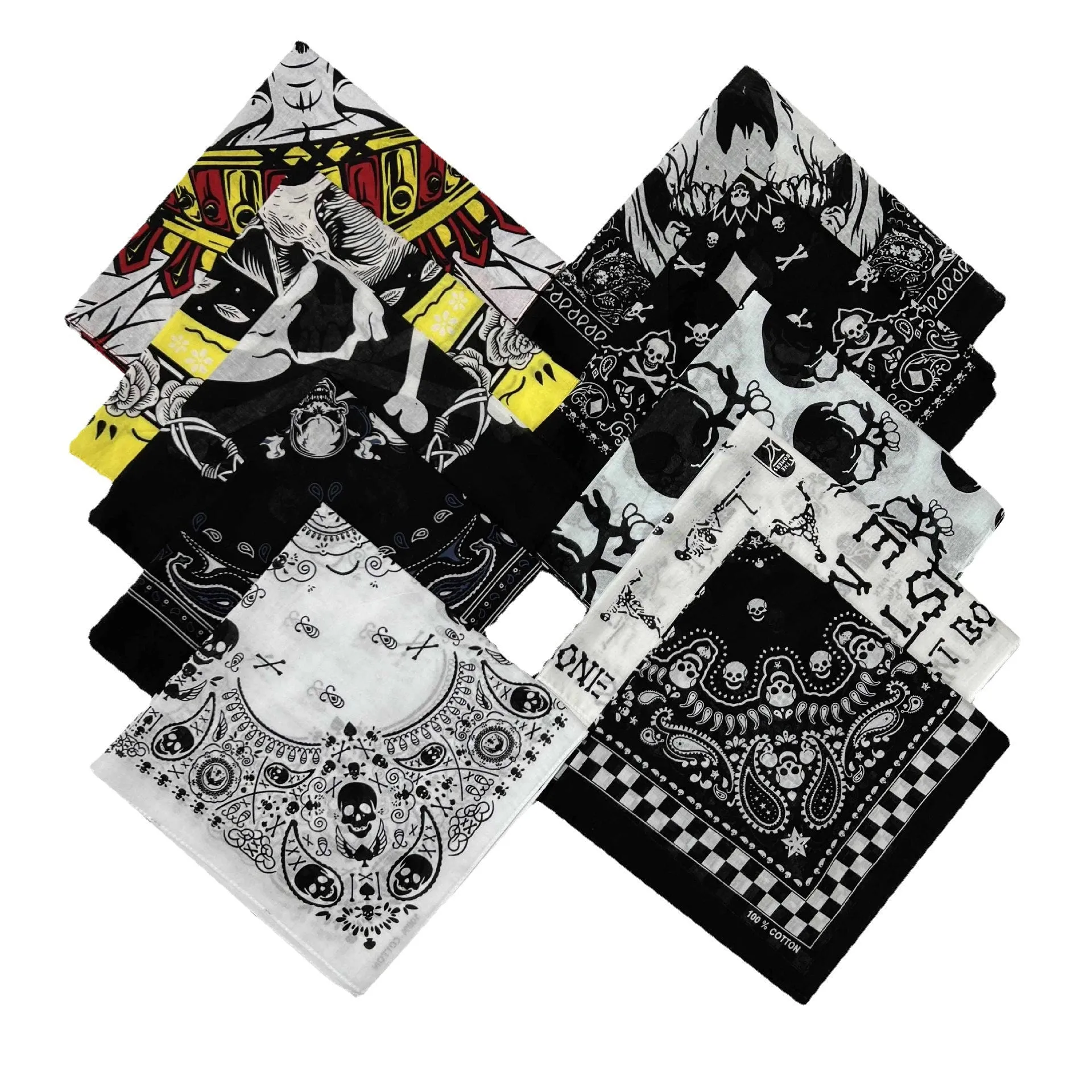 12 Pack Patterned Square Scarf Bandana Novelty Cotton Lightweight Headscarf Hair Neck Scarf Beach