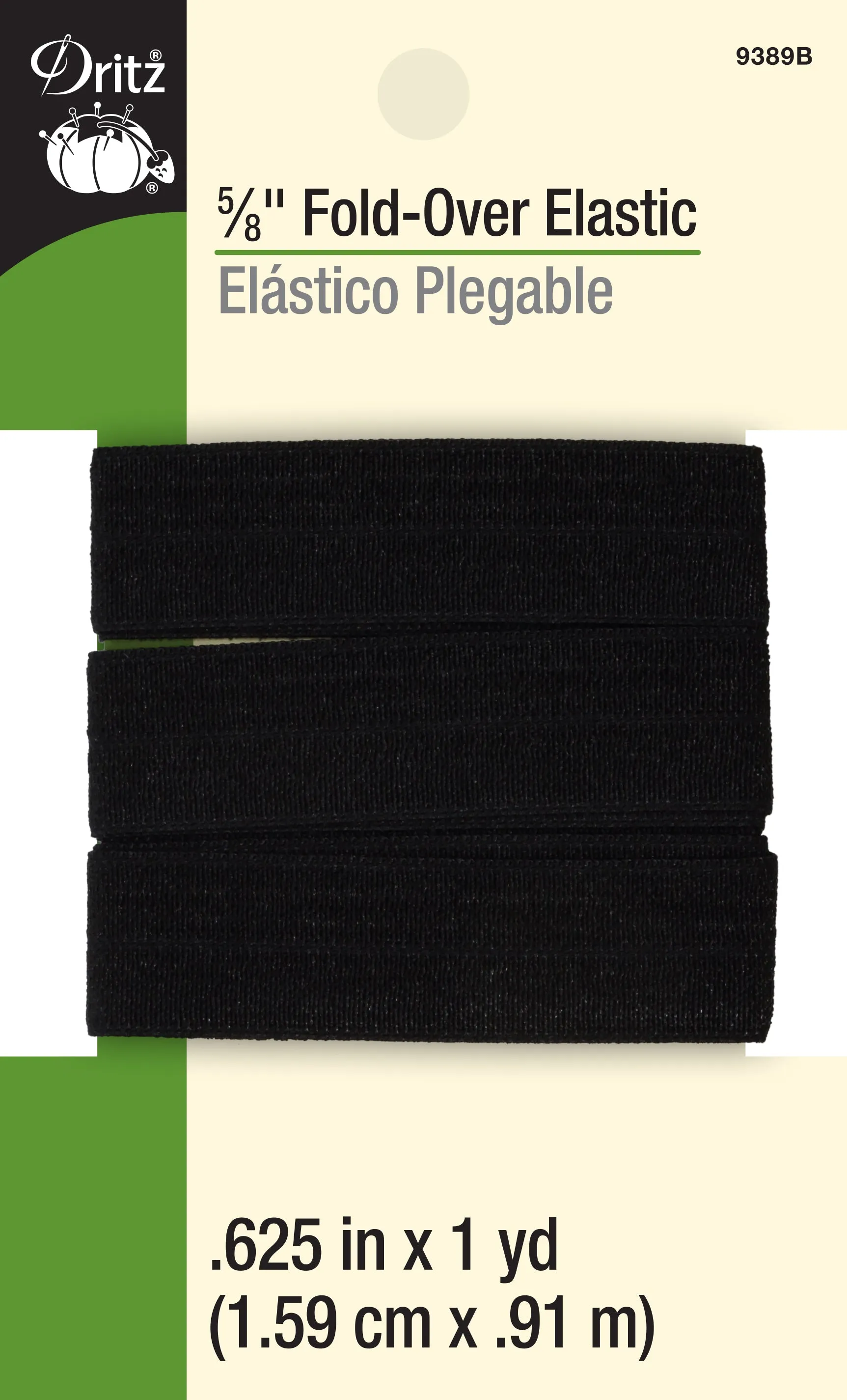 5/8" Fold-Over Elastic, Black, 1 yd