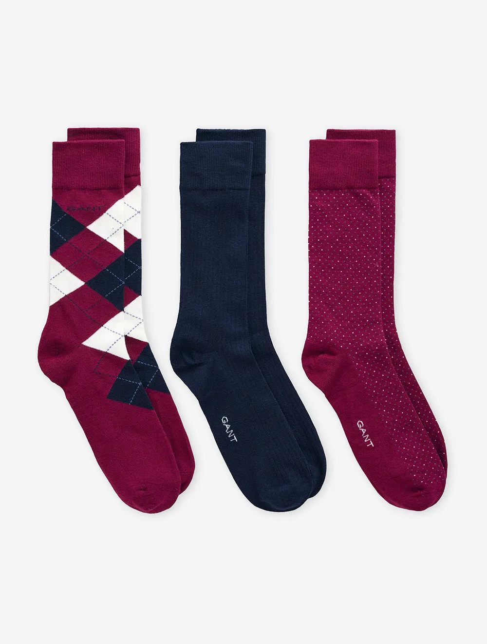 Argyle Socks 3 Pack Gift Box Rich Wine