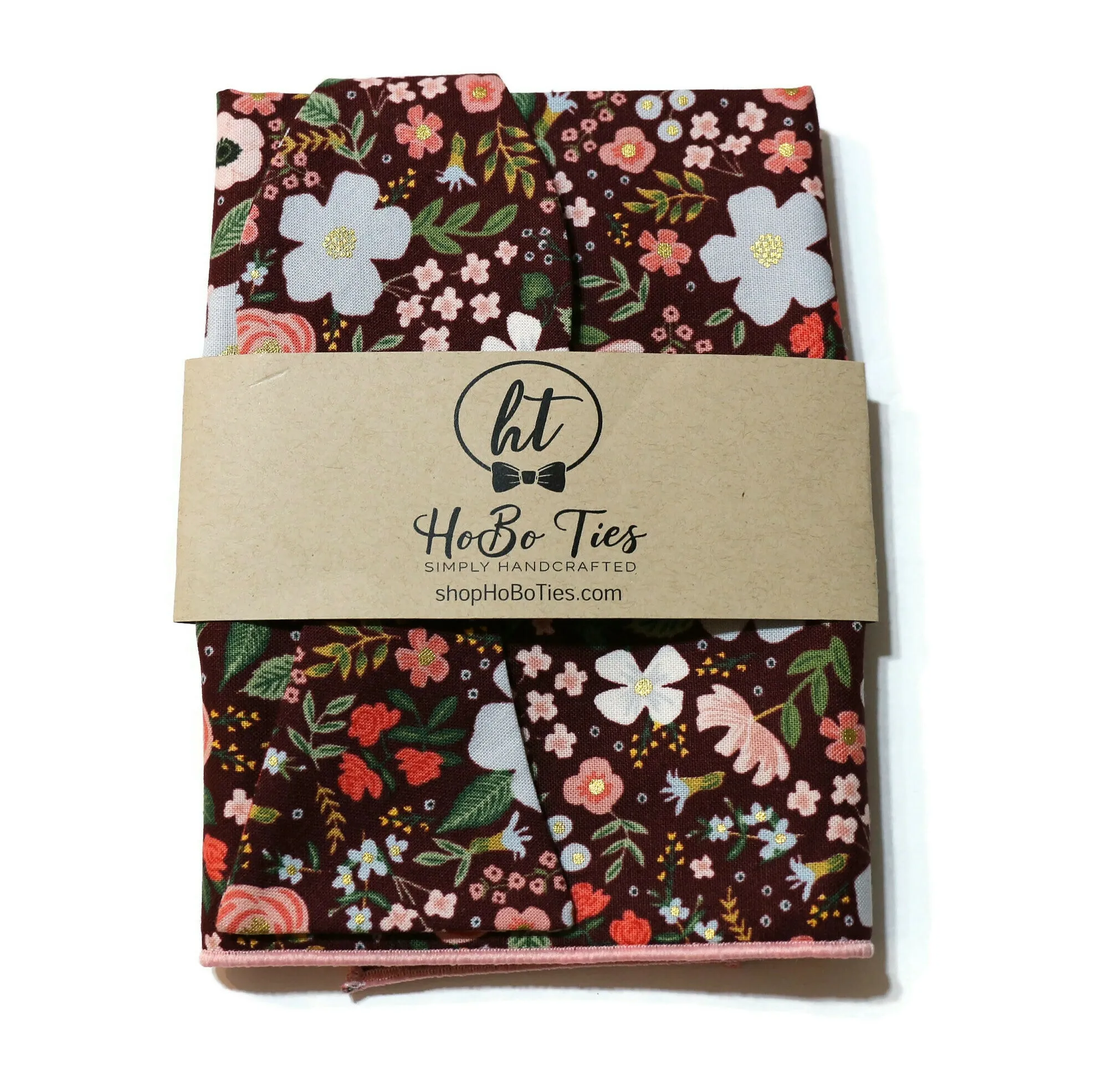 Burgundy Wild Rose Floral Bow Tie