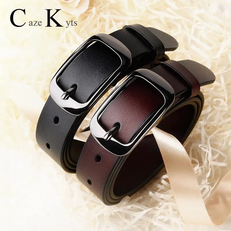 CAZEKYTS Women's Genuine Leather Fashion Retro Belt High Quality Luxury Brand Ladies Metal Double Buckle New Belt with Jeans