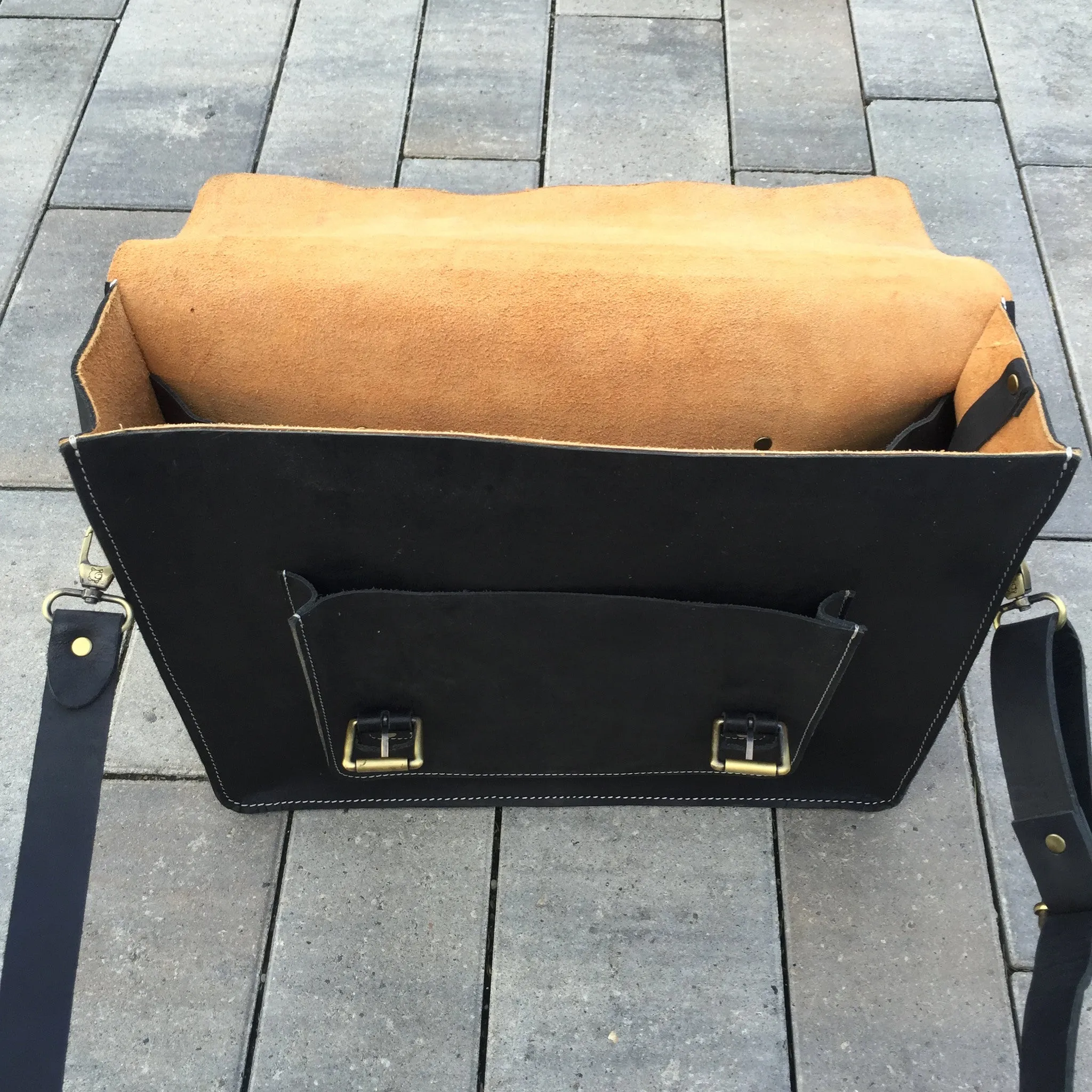Leather Briefcase, Messenger Bag - Black